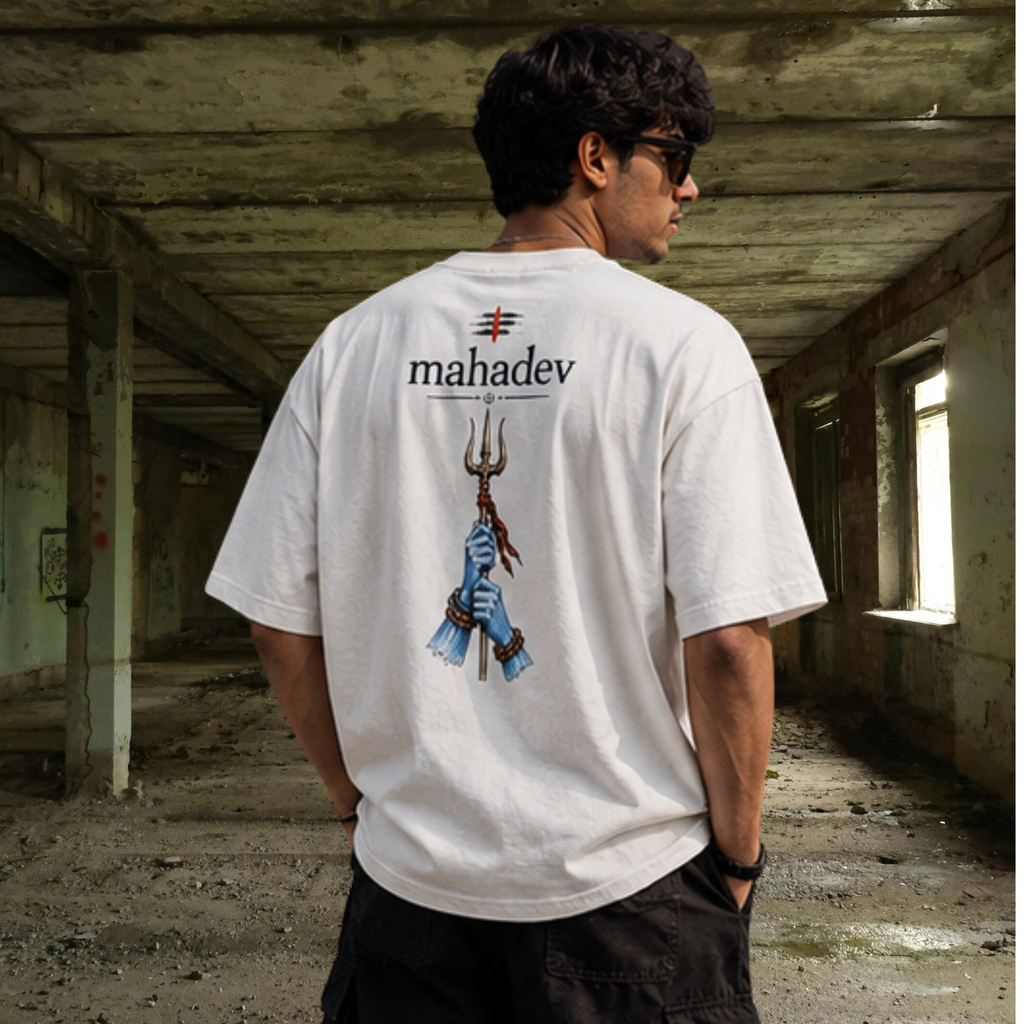 Mahadev oversized cream French Terry T-shirt by DRIPYUG