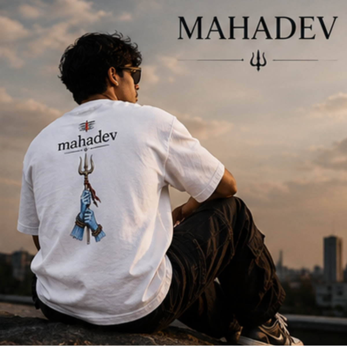 Mahadev oversized cream T-shirt detail shot by DRIPYUG