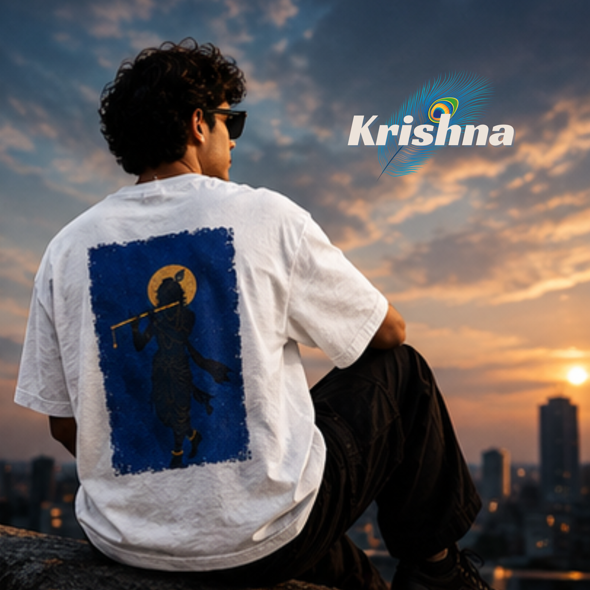 Krishna oversized T-shirt lifestyle or model view by DRIPYUG