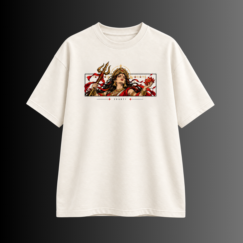 Shakti oversized cream French Terry T-shirt alternate product view by DRIPYUG