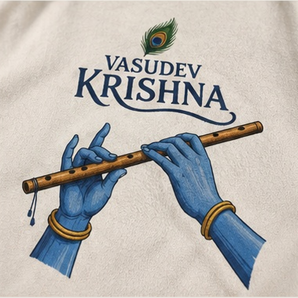 Close-up detail of the Vasudev Krishna DTF artwork by DRIPYUG
