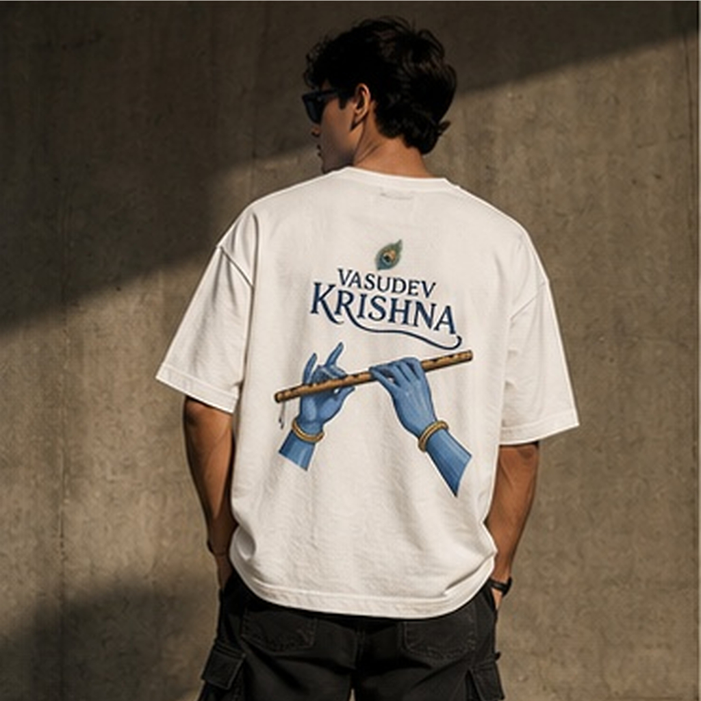 Vasudev Krishna oversized cream French Terry T-shirt by DRIPYUG