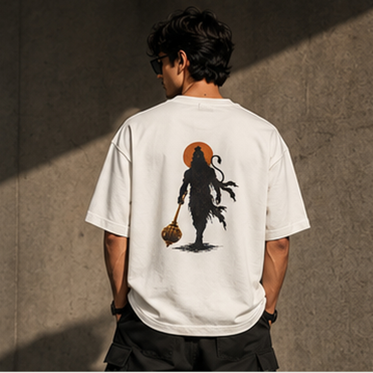 Hanuman Ji oversized cream French Terry T-shirt by DRIPYUG