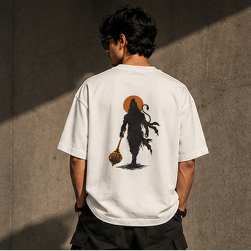 Hanuman Ji oversized cream French Terry T-shirt by DRIPYUG